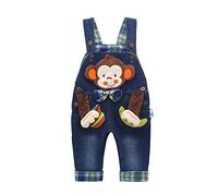 KIDSCOOL SPACE Baby Boy Girl Jean Overalls,Toddler Denim 3D Monkey Dungarees Pants,Blue,12-18 Months
