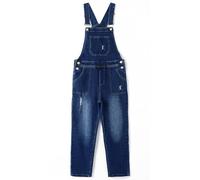 KIDSCOOL SPACE Big Boys Denim Overalls,Ripped Holes Elastic Band Inside Jeans Workwear,Blue,8-9 Years
