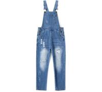 KIDSCOOL SPACE Girl Denim Overalls,Little Big Kid Ripped Jean Workwear | Stretch denim overalls with adjustable straps, bib pocket, button details and cuffed legs for comfortable everyday wear