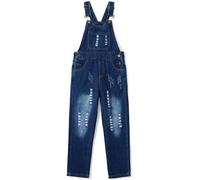 KIDSCOOL SPACE Girl Denim Overalls,Little Big Kid Ripped Jean Workwear | Stretch denim overalls with adjustable straps, bib pocket, button details and cuffed legs for comfortable everyday wear