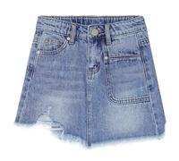 KIDSCOOL SPACE Girls Denim Dress,Cute Rippe Frayed Raw Hem Simple Design Summer Short Skirts,Blue,7-8 Years