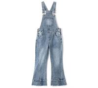 KIDSCOOL SPACE Girls Denim Overalls, 3-D Exposed External Pockets Jean Dungarees Pants,Light Blue,11-12 Years