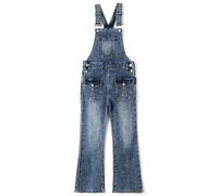 KIDSCOOL SPACE Girls Denim Overalls, 3-D Exposed External Pockets Jean Dungarees Pants,Light Blue,7-8 Years