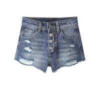 KIDSCOOL SPACE Little Big Girls Denim Shorts,Elastic Band Inside Ripped High-Cut Raw Hem Hot Jean Summer Pants