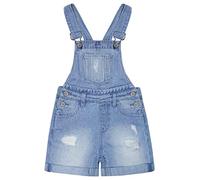 KIDSCOOL SPACE Little Girls Cute Jeans Shorts,Ripped Folded Hem Adjustable Straps Summer Denim Shortalls,Light Blue,6-7 Years