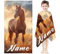 KIDSLOVE Personalised Horse Beach Towel Large 100 x 200 cm Microfibre Printed with Horse Motif Hand Towel Horse Children's Bath Towel with Name Hand Towel Horse Personalised Bath Towel (1.40 x 80 cm)