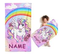 KIDSLOVE Personalised Unicorn Beach Towel with Name, Cartoon Unicorn Towel with Name, Bath Towel for Boys, Microfibre Beach Towel, Large 90 x 180 cm, Bath Towel for Beach (80 x 150 cm, 1)