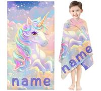 KIDSLOVE Personalised Unicorn Beach Towel with Name, Rainbow Unicorn Hand Towel Bath Towel with Name Unicorn Microfibre Beach Towel Large 100 x 200 cm Bath Towel for Children Boys (1.80 x 150 cm)