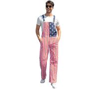 Kidsonny Mens Rompers American Flag Jumpsuits 4th of July Jean Overalls with Zipper Fly Bro Outfits, Usa Flag, S