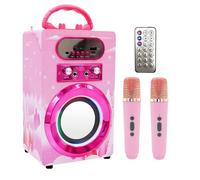 Kidsonor Kids Bluetooth Karaoke Machine with 2 Microphones, Wireless Rechargeable Remote Control Portable Karaoke Speaker Music MP3 Player Loudspeaker with Microphones for Kids (Pink)