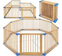 KIDUKU® Wooden Baby Child Playpen XXL Foldable Incl. Door, Consisting of 8 Panels, Individually Adjustable Large Play Pen Portable for Toddlers