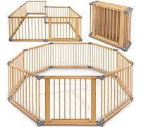 KIDUKU® Wooden Baby Child Playpen XXL Foldable Incl. Door, Consisting of 8 Panels, Individually Adjustable Large Play Pen Portable for Toddlers