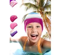 KIDVERSE Waterproof Kids Swimming Cap for Girls Swim Hat with Anti-Slip Grips - Comfortable Silicone Swim Cap Girls - Childrens Swimming Hat Kids with UV Protection
