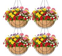 KIDYBELL 4 Pack 14 Inch Hanging Baskets for Plants Outdoor Metal Hanging Planter Basket with Coco Coir Liner Hanging Flower Baskets Hanging Flower Pots Holder for Garden, Patio(Earth)