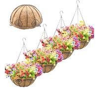 KIDYBELL 4 Pack 14 Inch Hanging Baskets for Plants Outdoor Metal Hanging Planter Basket with Coco Coir Liner Hanging Flower Baskets Hanging Flower Pots Holder for Garden, Patio(Modern)