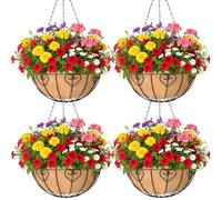 KIDYBELL 4 Pack 14 Inch Hanging Metal Planters for Outdoor Plants, Modern Black Solid Rectangular Hanging Baskets with Coco Coir Liner