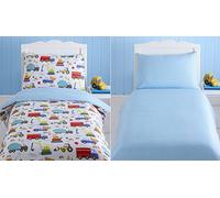 Kidz Club Bright Trucks Junior Duvet Cover and Pillowcase Set, Reversible Quilt, Digger