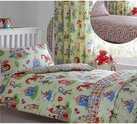 Kidz Club Knights and Dragons Toddler Bed Duvet Set Medieval Themed Quilt Cover and Pillowcase, Polyester-Cotton, Green, Full