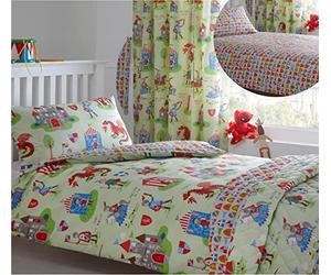 Kidz Club Knights and Dragons Toddler Bed Duvet Set Medieval Themed Quilt Cover and Pillowcase, Polyester-Cotton, Green, Full