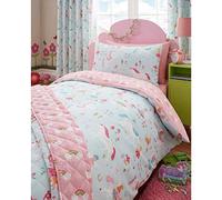 Kidz Club Magical Unicorns Childrens Single Bed Duvet Cover and Pillowcase, Blue, Polyester-Cotton