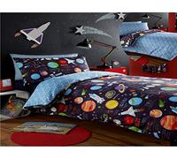 Kidz Club Planets King Duvet Cover and 2 Pillowcase Set Bedding for Boy's Kidz Sun Mars and Moon, Polyester-Cotton, Dark Blue