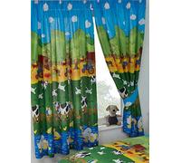 Kidz Kollectionz 66" Width x 54" Drop Curtains Farmyard Friends + Matching Tie Backs, Farm Animals Cows Sheep Duck Ducklings Swan Chicks Chickens Tractor Love Birds, Green Blue Yellow Orange Red