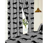 KIDZ KOLLECTIONZ 66" x 72" Horses Grey Curtains With Tie Backs, Pencil Pleat, Novelty Kids Pony Equestrian Show Silhouette, Black Charcoal