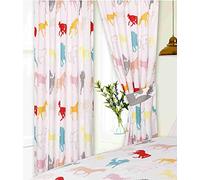 Kidz Kollectionz 66" x 72" Horses White Curtains With Tie Backs, Pencil Pleat, Novelty Kids Pony Equestrian Show Silhouette, Grey Pink Orange Teal Green Blue Red