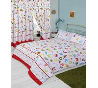 KIDZ KOLLECTIONZ Single Bed ABC, Duvet/Quilt Cover Set, Alphabet Numbers Animals, Multi Coloured White Red Blue Green Yellow