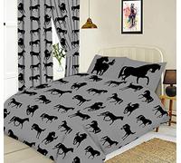 KIDZ KOLLECTIONZ Single Bed Horses Grey, Duvet/Quilt Cover Set, Novelty Kids Pony Equestrian Show Silhouette, Black Charcoal