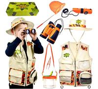 Kidz@Play Safari Kidz Outdoor Adventure Set. Perfect Safari, Hunting, Park Ranger Costume with Vest, Hat, Binoculars, Bug Net, Bug Container, Whistle, Torch, Magnifying Glass, Tweezers (Orange)