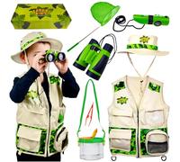 Kidz@Play Safari Outdoor Adventures, Green Bug Hunting Set, Vest, Hat, Binoculars, Bug Net and Container, Whistle, Torch, Magnifying Glass, Thermometer, Compass, Mirror, Tweezers, Bug cups, Age 3+