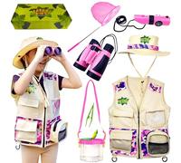 Kidz@Play Safari Outdoor Adventures, Pink Bug Hunting Set, Vest, Hat, Binoculars, Bug Net and Container, Whistle, Torch, Magnifying Glass, Thermometer, Compass, Mirror, Tweezers, Bug cups, Age 3+
