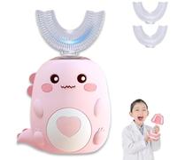 Kidzly - Kidzly U Shaped Toothbrush, 2025 U-Shaped Electric Toothbrush for Kids, 360º Kids Ultrasonic Toothbrush with 2 U Shapeds Silicone Brush Heads, Led Lights, 3 Modes, Built for Kids (Pink)