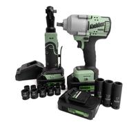 Kielder 3 Battery Bundle Box: 18v Brushless TYPE18 1/2" 850Nm Impact Wrench & 3/8" 60Nm Ratchet, with 1 x 4.0Ah, 2 x 2.0Ah, Charger, 1/2" & 3/8" Impact Sockets