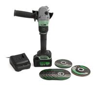 Kielder Kwt-013-83 18V Brushless Cordless 115mm Angle Grinder, 1 X 5.0Ah Li-Ion Type18 Battery, 7 X Mixed Discs Box