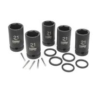 Kielder KWT-125-PO5 1/2" Mid-Size 21mm Scaffolding Impact Sockets (52mm Long) with Pin & O-Ring (5 Pack)