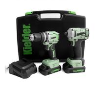 Kielder Kwt-Tpk-01 Combi Drill & Impact Driver Twin Pack With 2 X 2Ah Batteries, Charger, Belt Clip & Pro Carry Case
