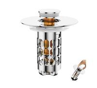 KIENG Sink Plug, Universal Pop Up Sink Plug Replacement with Bounce Core for Wash Basin,Push Type Bathroom Drainer Filter Plug with Removable Basket Hair Catcher,Sink Plugs for 27-40mm Drain Holes