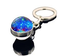 KiErx Key Ring 2 Pieces Galaxy Nebula Time Gemstone Keychain Double Sided Crystal Glass Ball Pendant Metal Key Chain, A