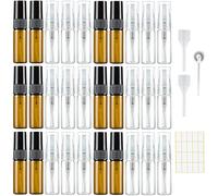 Kieswan Pack of 30 3 ml Perfume Atomisers Empty Spray Bottle Glass Small for Filling, Mini Pump Bags Perfume Bottle Refillable Perfume Samples for Travel Transparent Amber with Pipettes Press Head