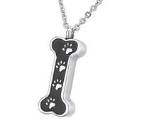 KieTeiiK 2Pieces Pet Memorial Urn Pendant Necklace With Bone Shape And Paws Print Design Ashes Holders For Valued Memory Cremation Jewelry For Pet