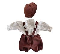 KieTeiiK 3Pcs/Set Baby Outfits Photography Props Romper Monthly Boys Clothes Elastic Fabric Vintage Shirt Shorts Hat Set Baby Boy Girl Photo Props