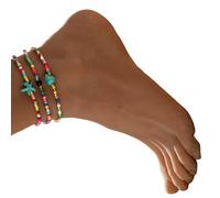 KieTeiiK Adjustable Stretchy Anklet Collection Turquoise Sea Star Beaded Foot Chain Portable Jewelry Pieces Vacation Anklets