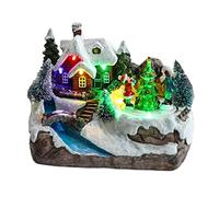 KieTeiiK Christmas Village LED Lights Small River House Luminous Landscape Figurines Resin Desktop Ornament Decoration Set