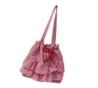 KieTeiiK Eye Catching Canvas Shoulder Bag With Ruffle Trim In Plaids Design Casual Underarm Bags For Fashion Individuals Large Capacity