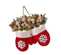 KieTeiiK Red White Berries Christmas Wreath Hanging Ornament LED Cluster Lights Maintenance Release Auto Dusks Activation Winter Charm Door Decoration