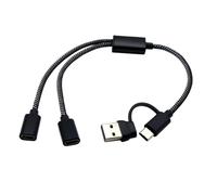 KieTeiiK USB + Type C Male To 2/3 Type Female Splitter Hubs Power Cord Extension Adapters Cable Nylon Braideds USB Hubs