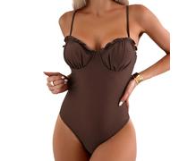 KieTeiiK Women 1 Piece Monkini Ruffled Trim Swimsuit Adjustable Strap Bathing Suit Quick Dry Push Up Swimwears with Padding Quick Dry Swimwears