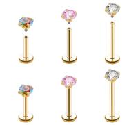 Kiethleasa 16G 18G Tragus Labret Lip Piercing Jewelry Black, Internally Threaded Surgical Steel CZ Studs for Women Men, 6mm 8mm 10mm Labret Nose Stud Cartilage Helix Medusa Conch Piercing Jewelry
